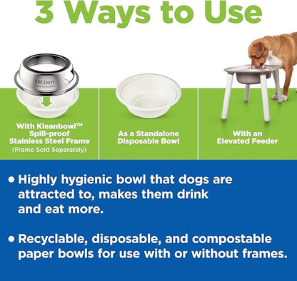 Kinn Kleanbowl Pet Bowl Stainless Steel Frame with Compostable Refills, 8 oz (Pack of 2) – Spill-Proof Stable Disposable Pet Bowls for Easy Cleaning and Healthy Pets, No Plastic