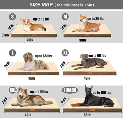 Patas Lague Orthopedic Jumbo Dog Bed for Extra Large Dogs 56''X40'', Waterproof Soft Warm Comfortable Egg Crate Foam Jumbo Pet Beds Mat with Removable Washable Cover and Nonskid Bottom, Brown