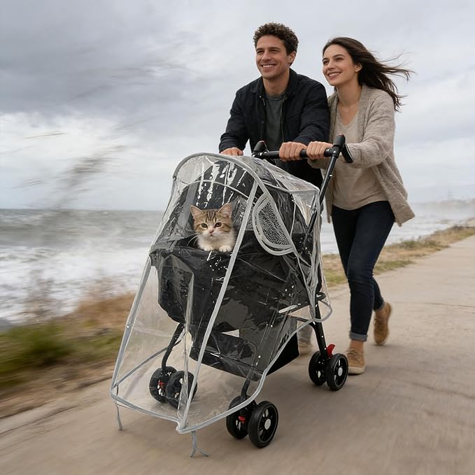 Unisize Pet Stroller Rain Cover, EVA Transparent Waterproof & Windproof Cover for Snow Rain Wind, Foldable Universal Fit for Most Dog Strollers