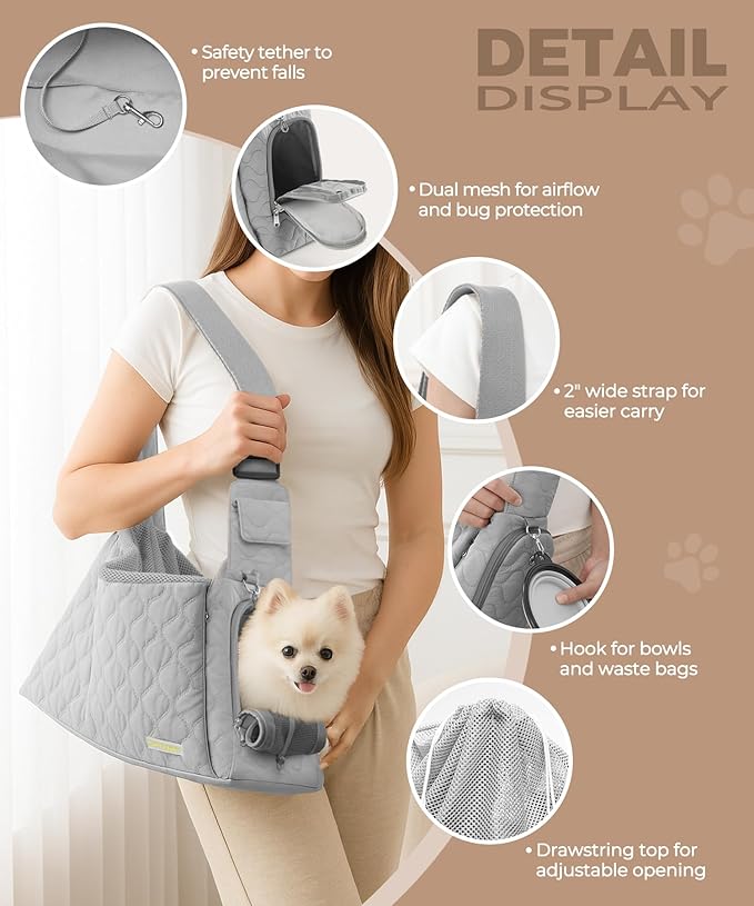 JourCraf Dog Carrier Sling for Small Dogs, Front Cat Sling & Cats Up to 15 lbs, Dog Purse with Adjustable Strap Front Zipper Pocket, Double Safety Feature, Hands Free for Travel
