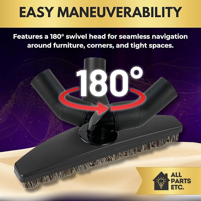 1.25" Hardwood Floor Vacuum Brush Attachment with Natural Horsehair Bristles - Includes 1-3/8" & 1.5" Adapters - Compatible with Shark, Miele, Hoover, Shop Vac, Eureka, Oreck