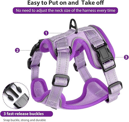 Rttochfy Cat Harness and Leash Set, Adjustable and Reflective Cat Vest, Escape Proof Kitten Harness, Easy to Put on with 3 Buckles for Cats Walking and Traveling (Purple, S)
