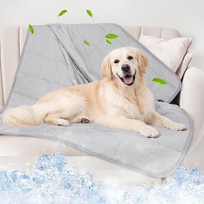 Dog Cooling Blanket, 0.4 Q-MAX Cooling Blanket For Large Dogs Washable, Cool To Touch Dog Blankets For Bed Cover, Soft Lightweight Cooling Dog Blanket Help Your Pet Sleep Well In Summer (48"×62"/Grey)