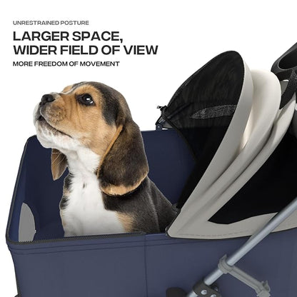 3-in-1 Visible Foldable Pet Carrier, Detachable Car Seat and Stroller with Push Button Entry for Small Pets, Cat Dog Carrier for Medium Dogs Cats Load Up to 33 lbs, Navy Blue