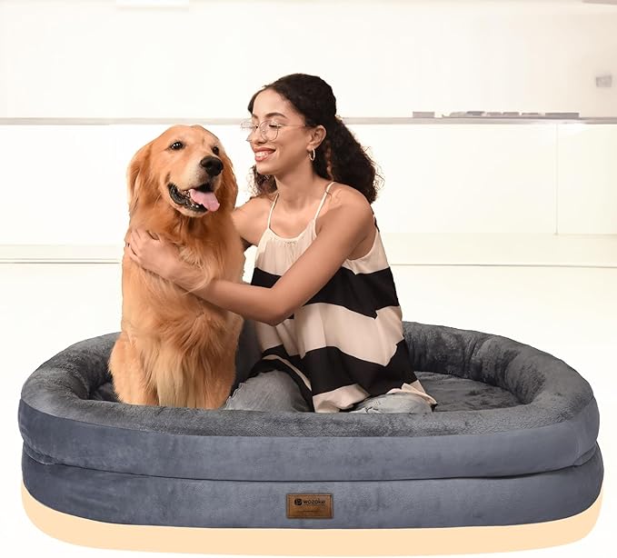 Orthopedic Dog Bed for Extra Large Dogs, XL Waterproof Dog Bed with Bolsters, Supportive Egg Crate Foam Pet Couch Bed with Removable Washable Cover & Non-Slip Bottom, Dark Grey