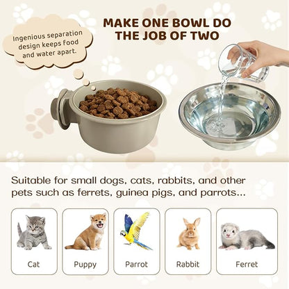 2Pcs Pets Lightweight Stainless Steel Bowl,Removable Stainless Steel Pet Hanging Food Water Feeder Bowl for Puppy Dog Cat Rabbit Ferret Bird Gunea Pigs (Medium)