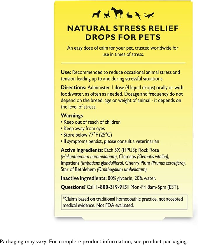 Rescue Remedy Pet Dropper - 10mL - Stress & Tension Support for Dogs & Cats with Bach Natural Flower Essences - Sedative-Free, Homeopathic Liquid Formula - For All Breeds, Ages & Weights