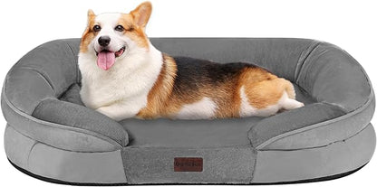 Dwanton Orthopedic Dog Bed for Medium Dogs with Gel Memory Foam, Waterproof Dog Sofa, Washable Pet Bed with Four Sided Bolster Cushion, Removable Cover & Non-Slip Bottom, 36", Medium Gray