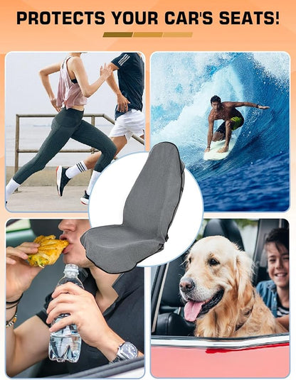 550g Heavy Duty Towel Car Seat Cover, Waterproof Sweat Protector for Post-Gym & Beach, Non-Slip Microfiber Bucket Seat Mat for Sedans SUV Minivans, Machine Washable (Gray, 1-Pack)