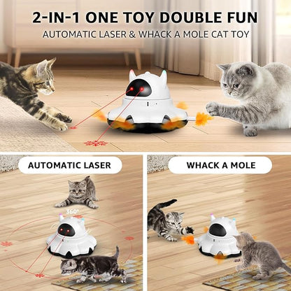 MIKK Cat Laser Feather Toy 2-in-1 Interactive for Indoor Cats Automatic with Remote Control USB-C Rechargeable, No Batteries Needed, Easy Setup, Multi-Cat Use Electronic Kitten Exercise Toy