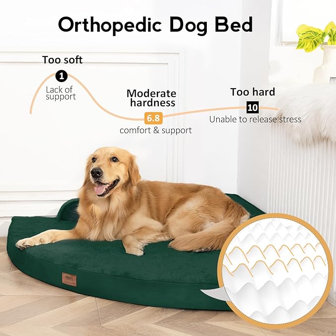 MEKIY Large Orthopedic Dog Bed with Sides XXL Dog Beds with Removable Washable Cover Non-Slip Waterproof Pet Bed for Extra Large Dogs - Dark Green XXL