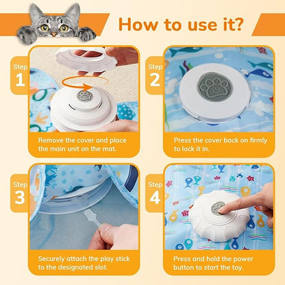 Cat Toy, Interactive Cat Toy, Cat Toys Interactive, Rechargeable Hide And Seek Automatic Kitten Toy With 2 Replaceable Wands, 3 Modes, 10-Min Auto-Sleep & Realistic Mouse Sounds For Indoor Cats