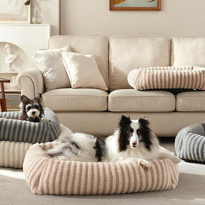 MIXJOY Dog Beds Large Sized Dogs, Washable Dog Bed with Removable Cover, Soft Rectangle Dogs Ded Fluffy Plush Faux Fur Pet Bed with Anti-Slip Bottom, 36"x27"x8", Beige