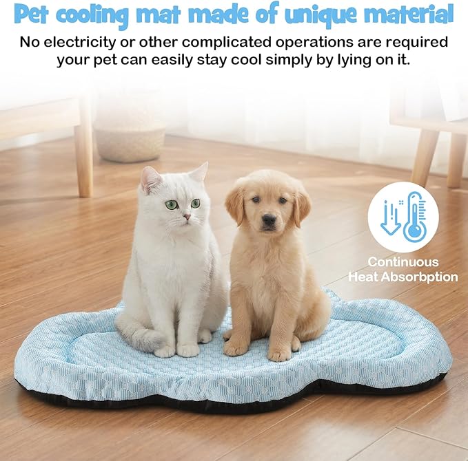 Shinylin Cooling Mat Summer Cool Pet Cat Sleeping Pad Thicken Puppy Sleeping Blanket Cloud Washable Breathable Non-Slip Pup Cat Pad for Summer Pet Chair Floor Kennel(Blue,26" X 16")