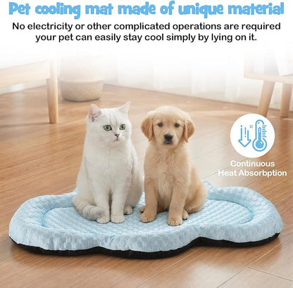 Shinylin Cooling Mat Summer Cool Pet Cat Sleeping Pad Thicken Puppy Sleeping Blanket Cloud Washable Breathable Non-Slip Pup Cat Pad for Summer Pet Chair Floor Kennel(Blue,26" X 16")