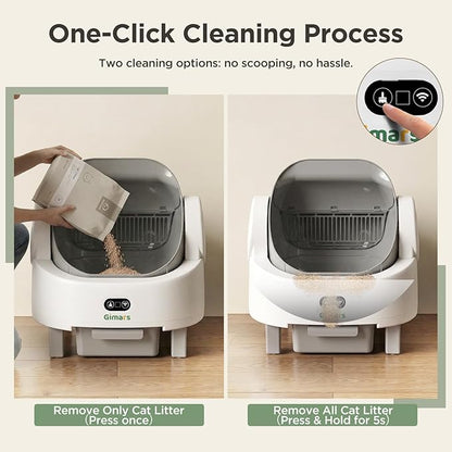 Gimars Open Top Design Self Cleaning Litter Box, Automatic Cat Litter Box for Multiple Cats & Senior Cats, App Control with Safety Sensors, Low Odor, Includes Trash Bags & Litter Mat
