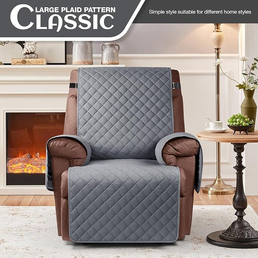 KinCam 100% Waterproof Recliner Chair Cover, Reclining Couch Covers for Pets, Dogs, Recliner Couch Slipcover Furniture Protector with Elastic Straps for Kids(30", Dark Gray)