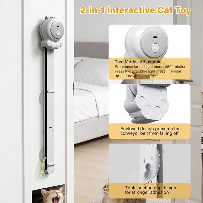 2-in-1 Electric Cat Wand – Rechargeable Auto Indoor Toy, Suction & Hanging Design, 2 Modes (Track Chase + Bounce),Perfect for Kittens & Adult Cats, Ultimate Cat Gift