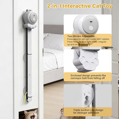 2-in-1 Electric Cat Wand – Rechargeable Auto Indoor Toy, Suction & Hanging Design, 2 Modes (Track Chase + Bounce),Perfect for Kittens & Adult Cats, Ultimate Cat Gift