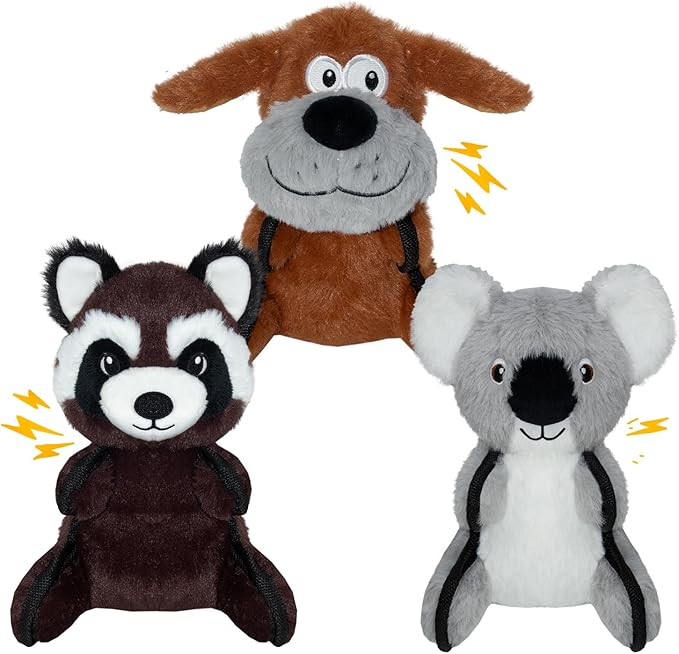Dog Toys 3-Pack Stuffed Plush Large Dog Toy to Keep Them Busy, Interactive Squeaky Indoor Outdoor Dog's Toy Crinkle Soft Fabric Puppy Toys(Dog,Koala, Raccoon) not for Aggressive chewers