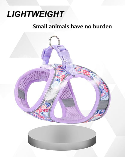 S Light Purple Flower Pattern Dog Harness and Leash Set,No Escape Puppy Harnesses for Training Walking，Breathable Adjustable Puppy Vest for Small Medium Dogs, Cats (Light Purple, S)