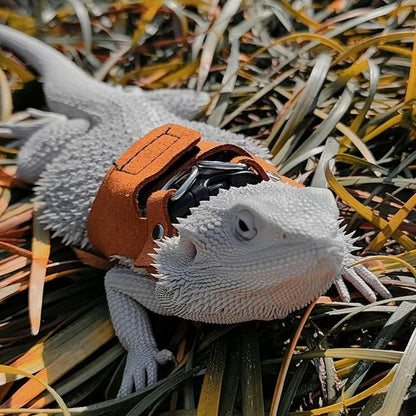 3 Pack Bearded Dragon Harness and Leash Set - Adjustable Soft Leather Lizard Harness with Retractable Leash Small Animal Traction Rope Walking Vest Accessories for Reptile Squirrel Rat (3 Pack)