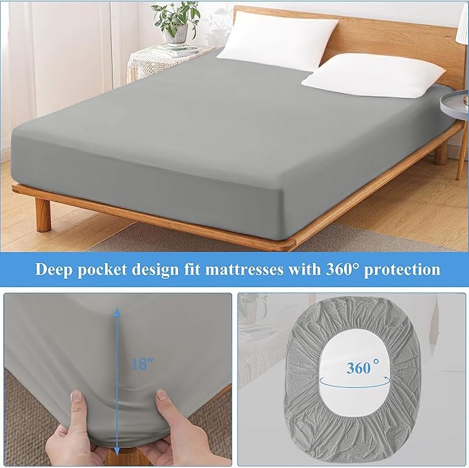 Twin Waterproof Mattress Protector - Noiseless, Breathable, Machine Washable Fitted Mattress Cover with Deep Pockets up to 5”-21”（Dark Grey）