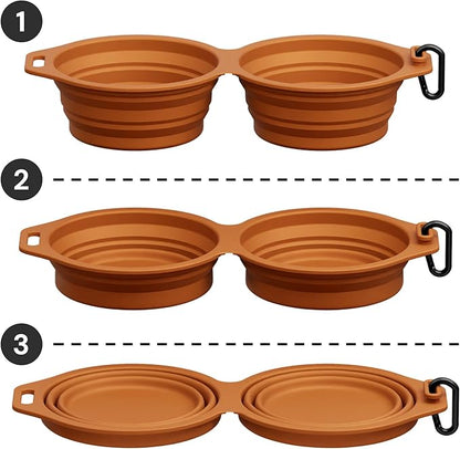 Pup Culture Dual Collapsible Dog Bowls | Silicone Travel Water Bowl for Dogs | Food Grade, No Plastic Rim, Portable Dog Bowl for Food and Water - Easy to Clean | BPA Free and Safe for Your Pup-Orange