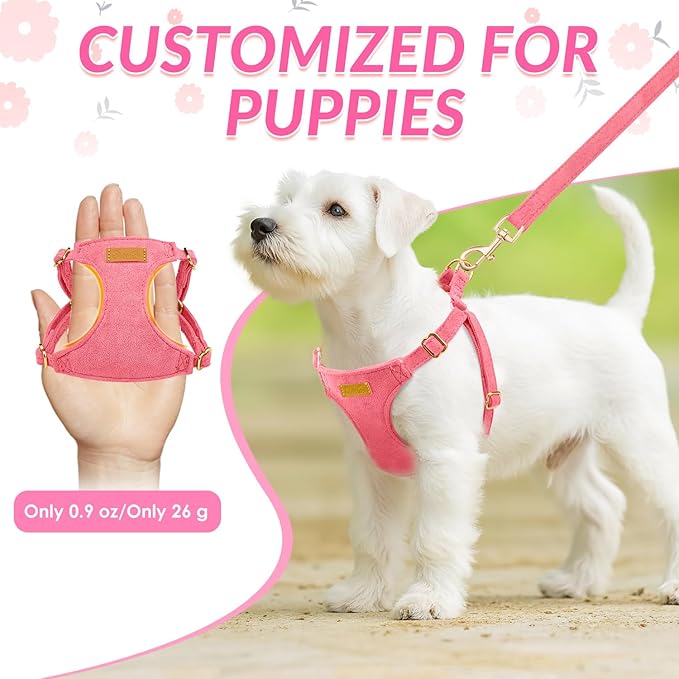 SlowTon Dog Harness Small Sized Dog - Soft XXS Dog Harness and Leash Set No Pull No Chock, Adjustable Lightweight Puppy Harness for XS Small Medium Dogs Cats (Solid Pink, XXS)
