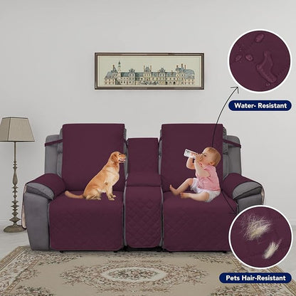 PureFit Water Resistant Reversible Loveseat Recliner Couch Cover for Double Recliner with Console – Non Slip Split Sofa Cover, Washable Reclining Cover for 2 Seat Recliner (2 Seat, Wine/Beige)