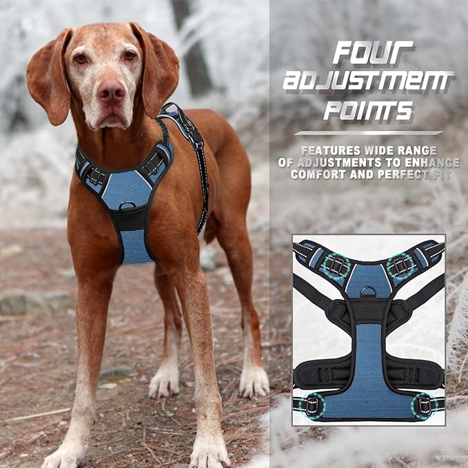 BARKBAY No Pull Dog Harness Front Clip Heavy Duty Reflective Easy Control Handle for Large Dog Walking(Navy,XL)