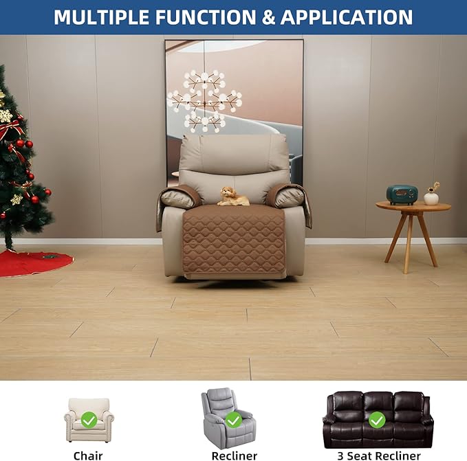 Eismodra Waterproof Recliner Chair Covers for Reclining Couch Slipcovers Seat Cushion,Anti-Slip Sofa Cover for Dogs Pets Furniture Protector Washable,Brown Set (3 Pieces)