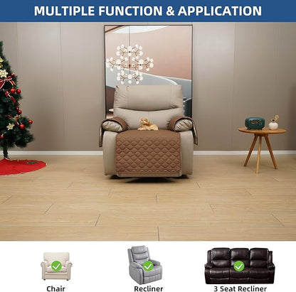 Eismodra Waterproof Recliner Chair Covers for Reclining Couch Slipcovers Seat Cushion,Anti-Slip Sofa Cover for Dogs Pets Furniture Protector Washable,Brown Set (3 Pieces)