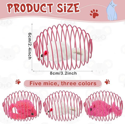 Jecery 5 Pcs Cat Spring Balls Toys Stretchable Rolling Balls Colorful Playful Coils Interactive Action Toy Caged Rats for Kitten Pet Supplies (Mouse,Pink)
