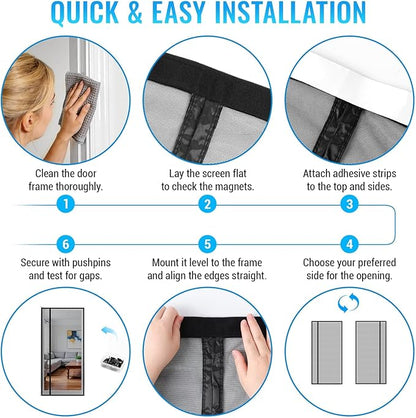 Magnetic Closure Screen Door, Reversible Mesh Door Screen Fits 38" x 82" Door, Heavy-Duty Magnetic Mesh Curtain for Sliding Door and French Door, Self-Sealing, Portable Patio Screen (40" x 83")