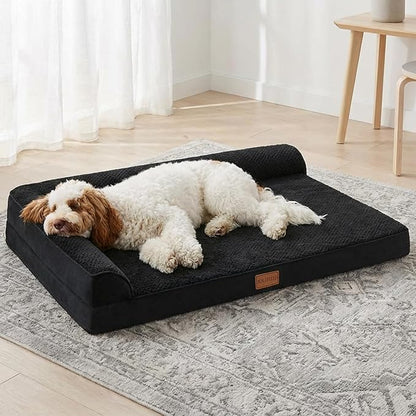 Orthopedic Dog Bed Large Sized Dog 36''X24'', Waterproof L Bolster Egg Crate Foam Pet Crate Beds with Washable Removable Cover, Non-Slip Soft Pet Couch Sleep Mat, Black