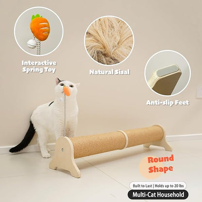 PETKARAY Horizontal Scratching Post, 30" Sisal Cat Scratch Post, Large Cat Scratcher with Spring Toy, Protect Furniture for Indoor Kitten