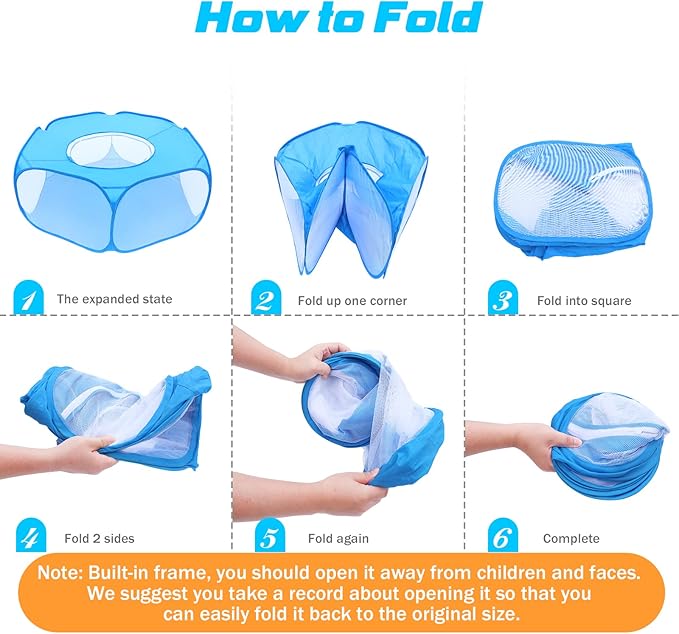 Small Animal Playpens with Top Cover, Foldable Breathable Small Pets Cage Tent Outdoor Indoor Portable Play Pen for Guinea Pig Hedgehog Hamster Cat Rabbit Bunny Puppy Ferret Rat Chicks (Blue)