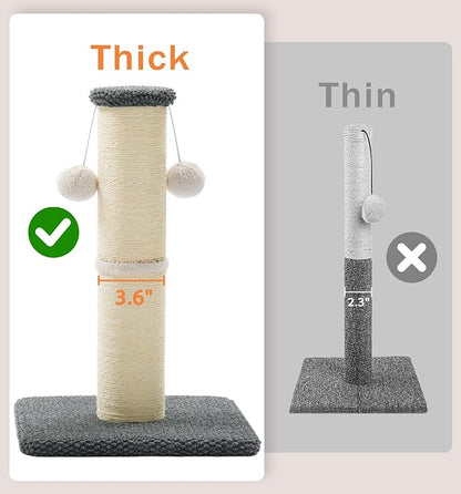 Made4Pets Tall Cat Scratching Post, 23.6" Natural Sisal Cat Scratcher with Hanging Balls, Heavy Duty and Thicker Scratching Post for Indoor Cats Adults, Sturdy Base Cat Scratch Post, Dark Grey
