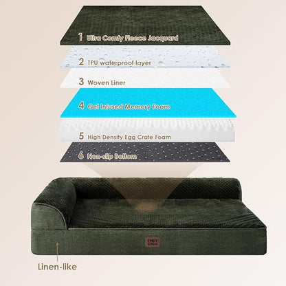 EHEYCIGA Memory Foam Dog Bed Large Size Dogs, Orthopedic Dog Bed Large with Washable Removable Cover, Waterproof Pet Sofa Couch with Nonskid Bottom, 36x27x6, Dark Green