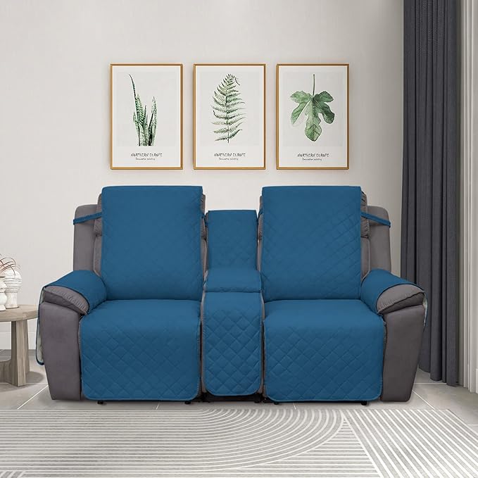 PureFit 2 Seat Recliner Cover for Loveseat, Peacock Blue/Beige, Water Resistant, Reversible, Furniture Protector for Recliner, Sofa, Durable, Machine Washable