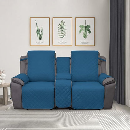 PureFit 2 Seat Recliner Cover for Loveseat, Peacock Blue/Beige, Water Resistant, Reversible, Furniture Protector for Recliner, Sofa, Durable, Machine Washable