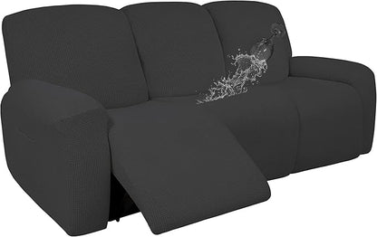 Easy-Going 100% Dual Waterproof Recliner Sofa Cover, 8-Pieces Stretch Relining Couch Cover with Pocket, Jacquard 3 Seat Sofa Slipcover Leakproof Washable (Sofa, Dark Gray)