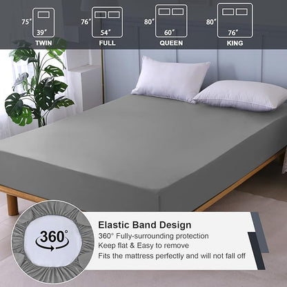 Waterproof Mattress Protector Queen, Fitted Sheet Style Breathable Mattress Cover with Deep Pocket Fits Up to 18'', Noiseless Bed Cover for Kids Adults Pets, Machine Washable (Light Gray, 60'' X 80'')