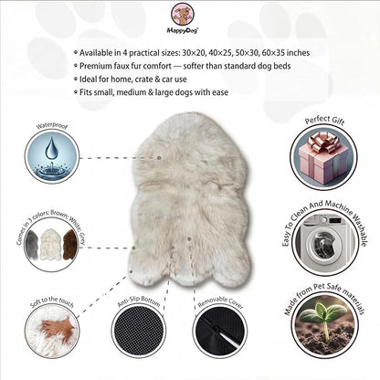 IHAPPYDOG Luxury Faux Fur Orthopedic Dog Bed, Memory Foam Dog Bed for Small, Medium, Large and XL Pets, Fluffy Pet Bed with Waterproof and Washable Cover (White w/Brown Tips, 30"x20")
