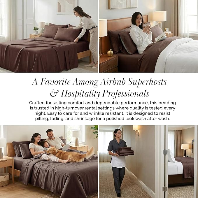 Southshore Fine Living, Inc. 6-Piece Cal King Sheet Set, 21-Inch California King Sheets Deep Pocket, Fitted and Flat Sheet Set, Chocolate Brown Pillow Cases Standard Size, Chocolate Brown Sheets