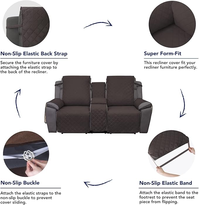 PureFit Recliner Cover, 2 Seat, Water Resistant, Reversible, Non-Slip, Washable, Chocolate/Beige