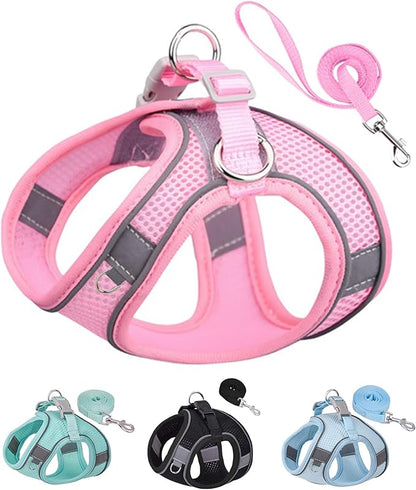 Solmoony Dog Harness for Small Medium Dogs No Pull, Puppy Harness and Leash Set, Puppy Harness, Step in Harness for Small Dogs,mesh Dog Harness. (Pink, L)