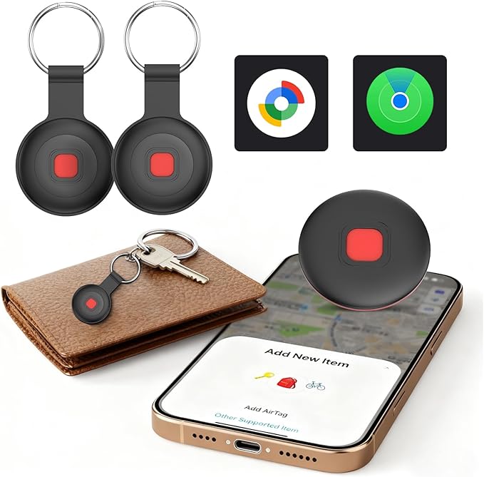 Bluetooth Dog Tracker Tag, Pet Tracker for Dogs with Silicone Collar Holder, Works with Apple Find My & Android Find Hub, IP67 Waterproof Anti-Lost Locator
