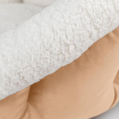 Sherry Kline Small Cuddler Cup Pet Bed: Cozy Retreat with Deep Cushioning, Secure & Snug Space for Nap or Lounge, Easy in 'n' Out Access, Polyester Fiber, Round Shape (Caramel Gold)